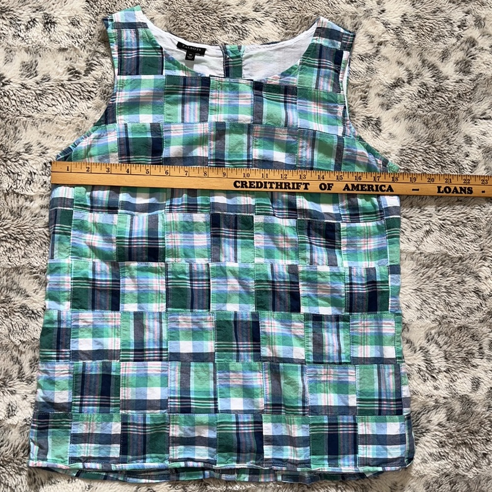 Talbots Patchwork Button Down Back Sleeveless Tan… - image 6